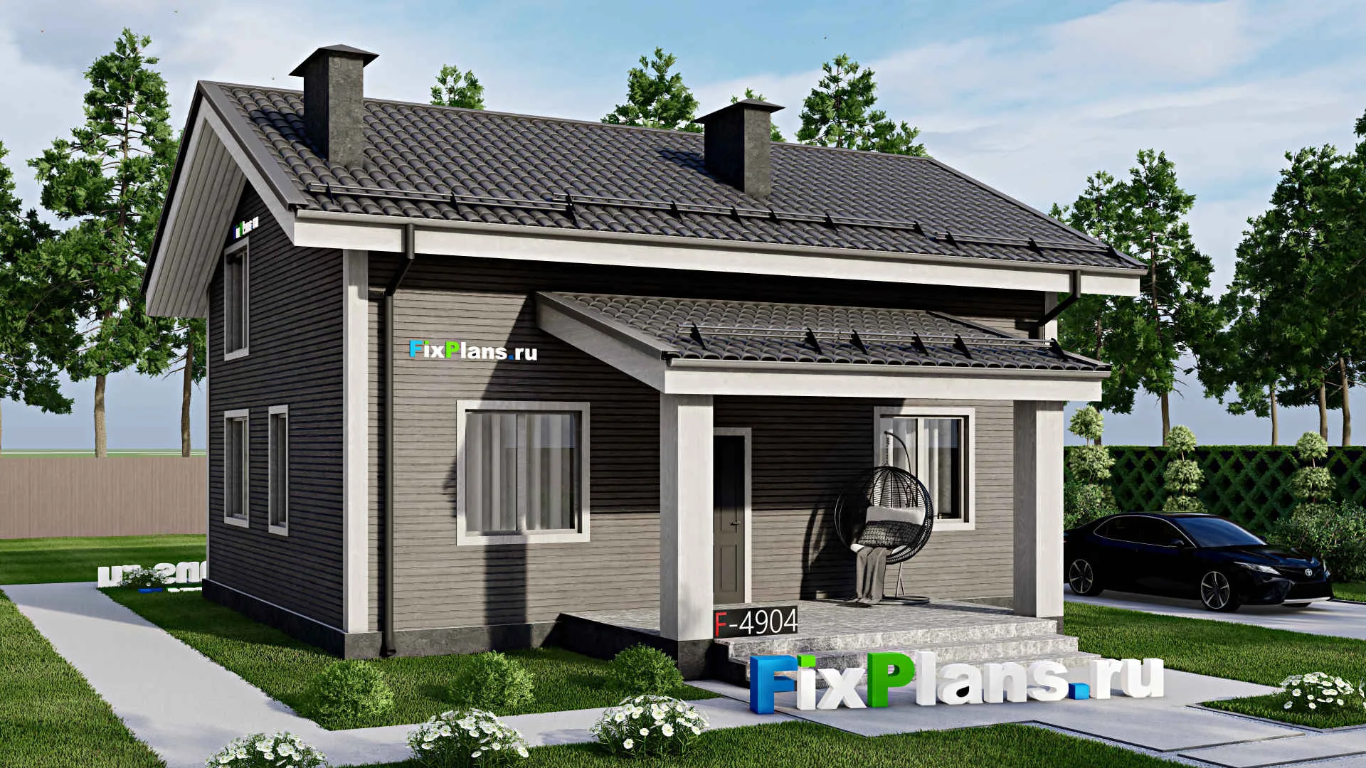 F-4904 - Проект дома с мансардой 8 на 10, площадью 130 м² с террасой и 4 спальнями